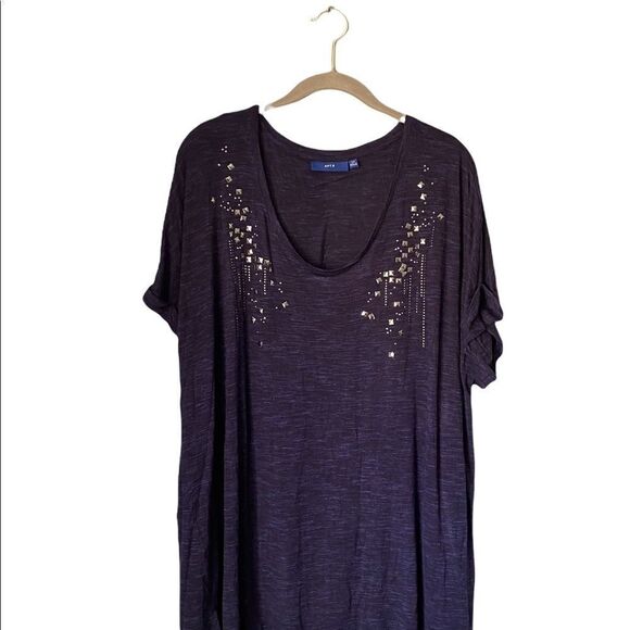 Apt9 women’s plus size space dyed front studded short sleeve top - Picture 2 of 4